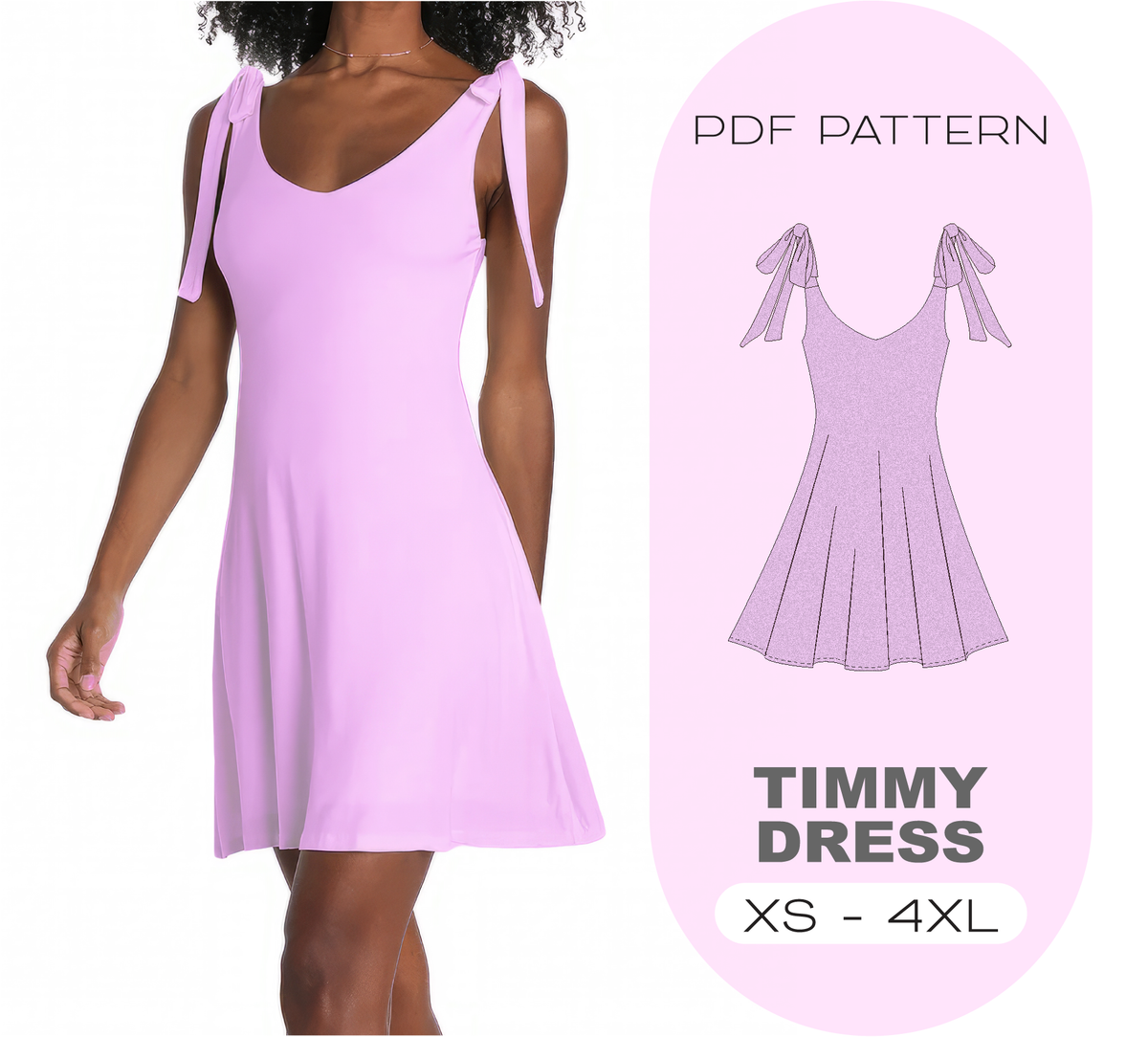 TIMMY Mini Dress Sewing Pattern, 8 Sizes XS-4XL, Instant Download
