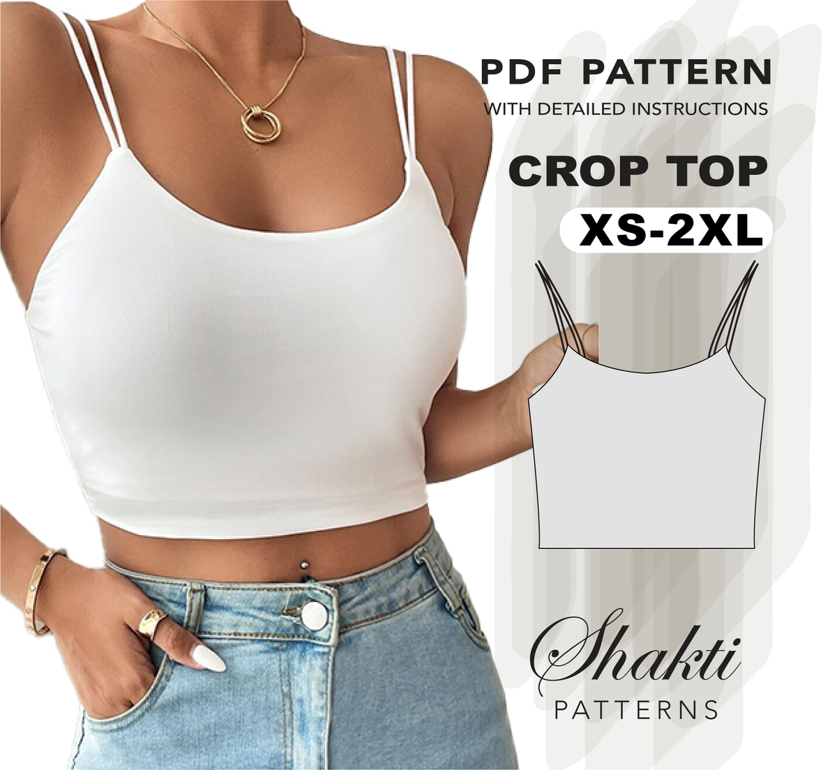 Crop Top Sewing Pattern, XS - 2XL, Instant Download