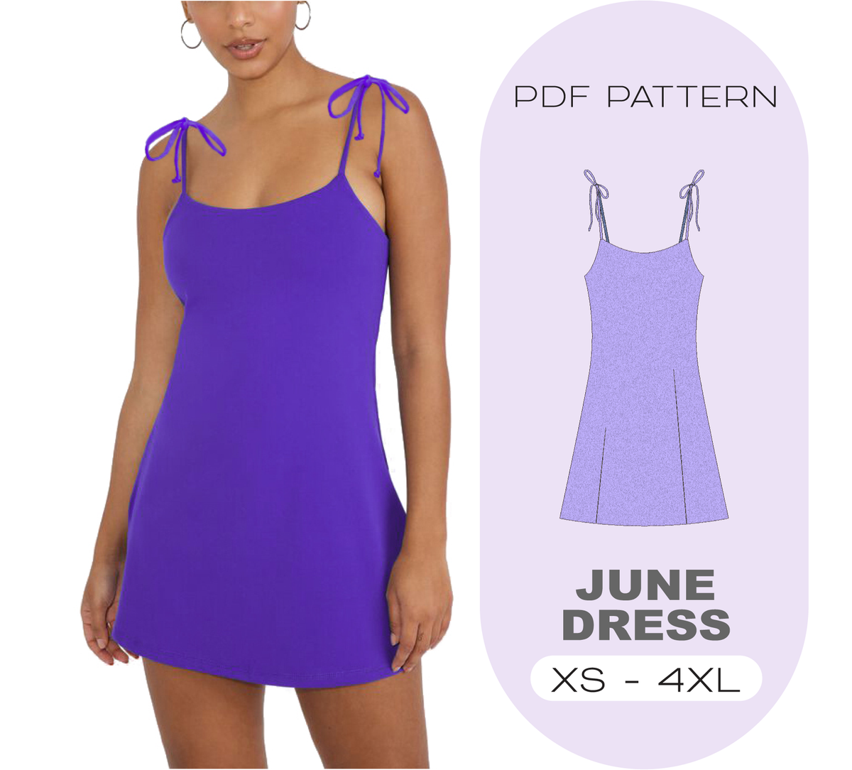 JUNE Slip On Dress PDF Sewing Pattern, 8 Sizes XS-4XL, Instant Download