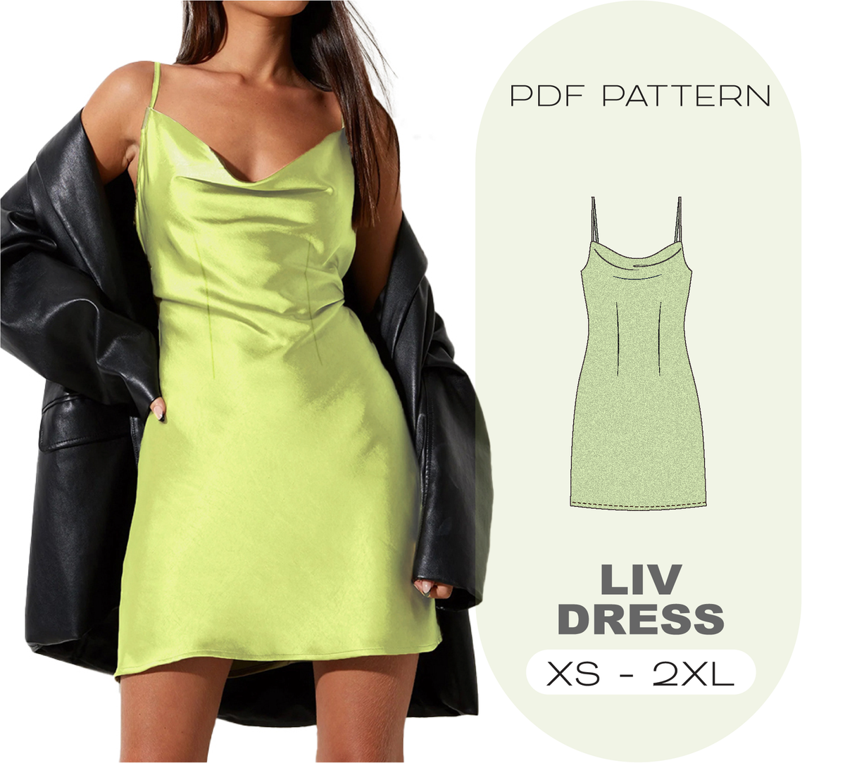 LIV Cami Dress Sewing Pattern Intermediate Level, XS-2XL, Instant Download