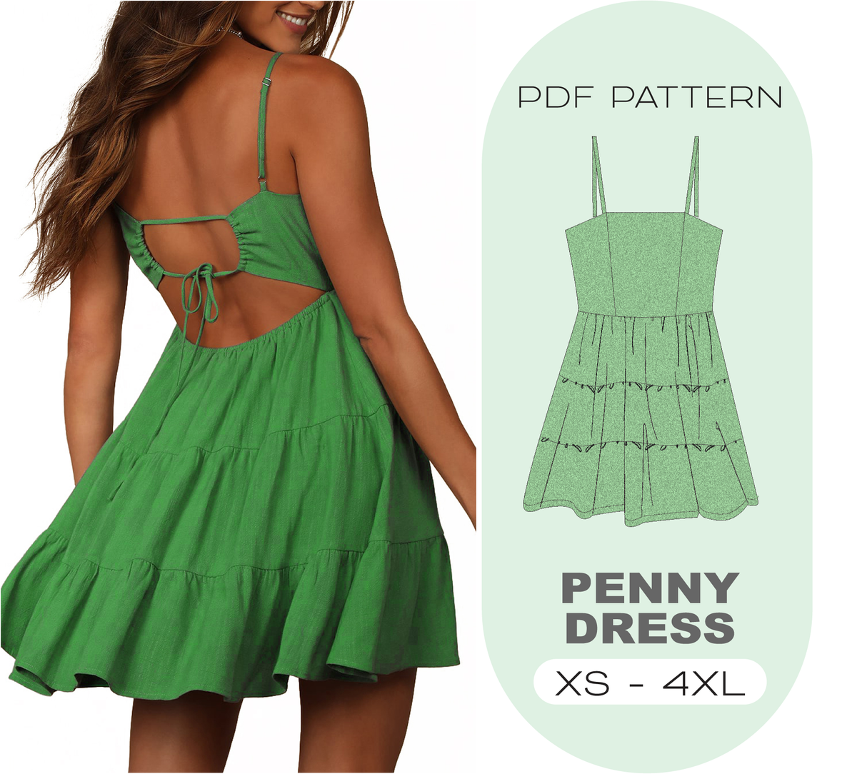 PENNY Flared Dress Pattern, 8 Sizes XS-4XL, Intermediate, Instant Download