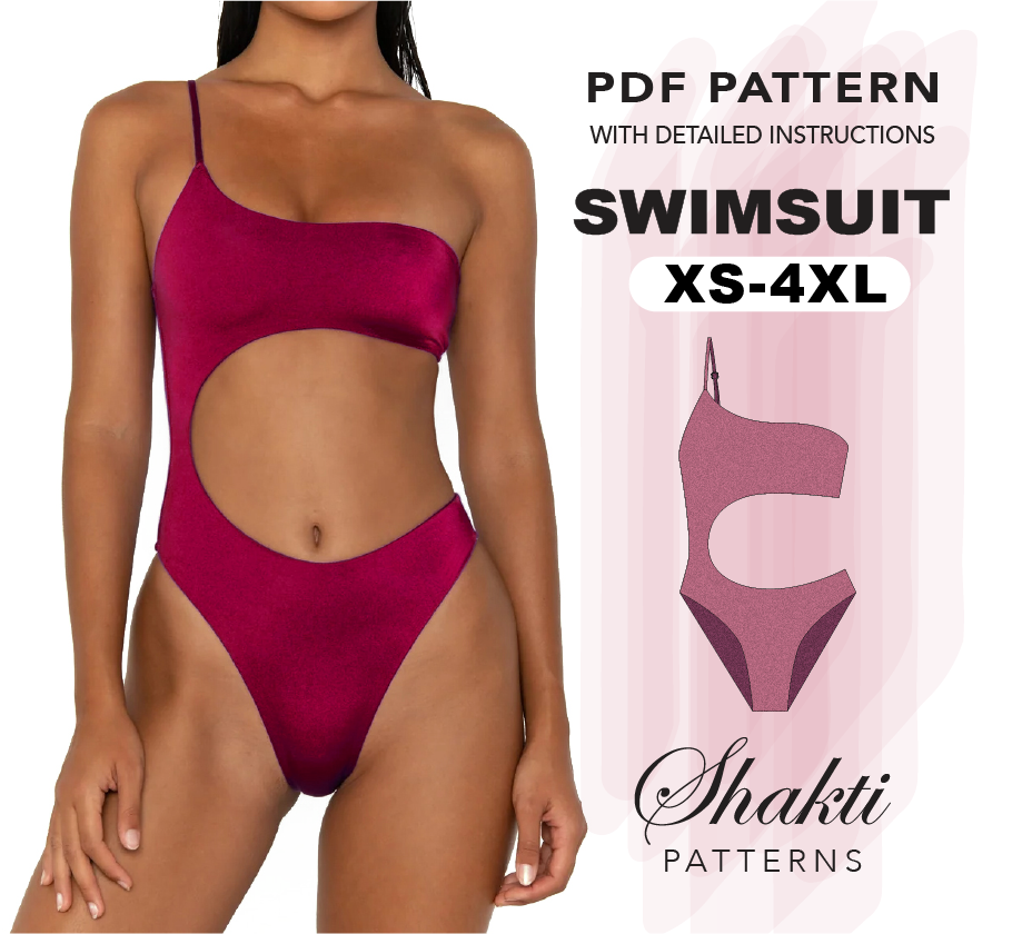 One Piece Swimsuit With Large Cutout Sewing Pattern, XS-4XL, Instant D –  Shakti Patterns