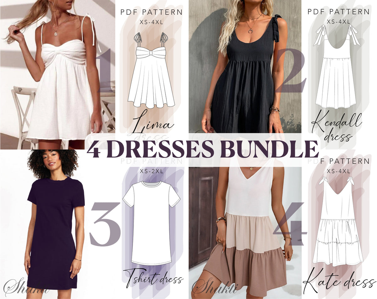 Summer Dresses Bundle Deal / 4 Sewing Patterns / Summer Relaxed Dress Plus Size PDF Pattern / 8 Sizes XS-4XL / Instant Download