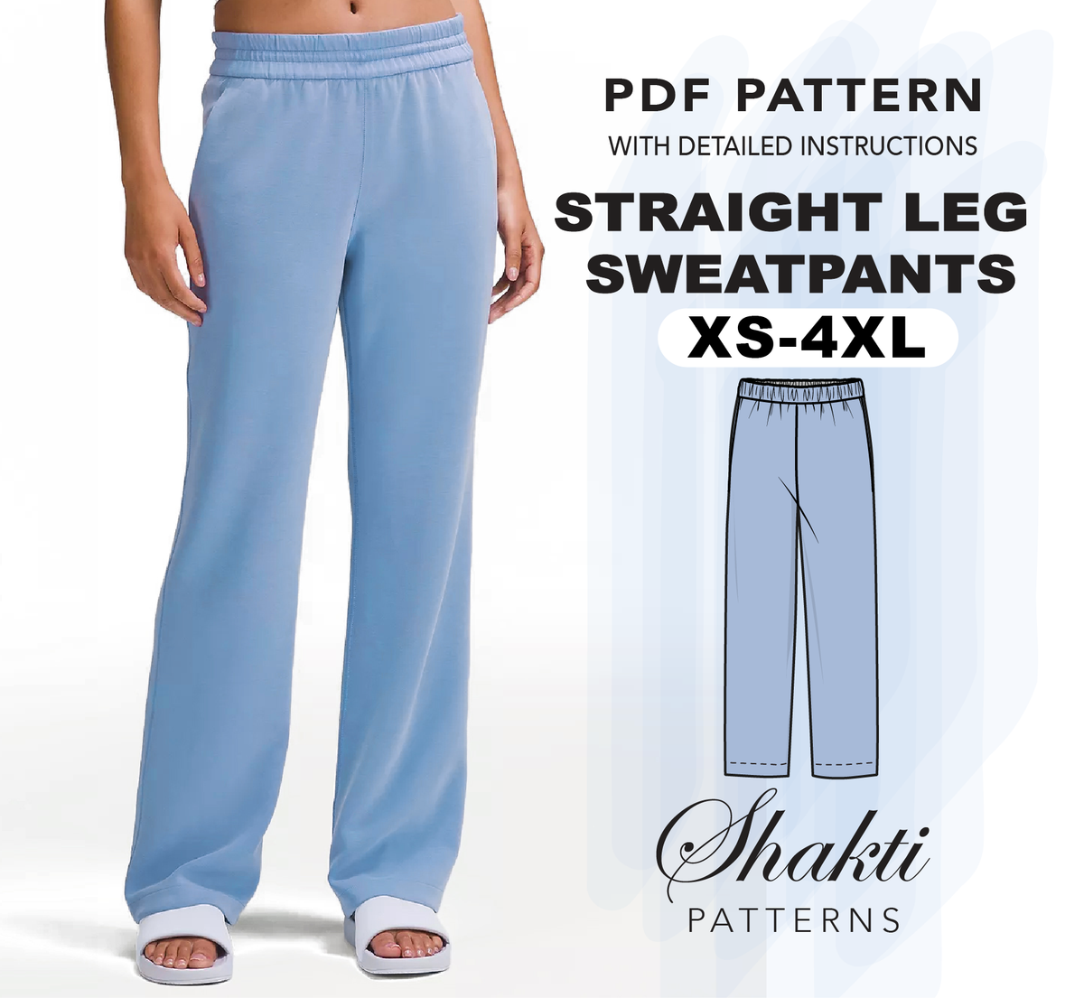 Straight Leg Pants For Women Sewing Pattern, 8 Sizes XS-4XL