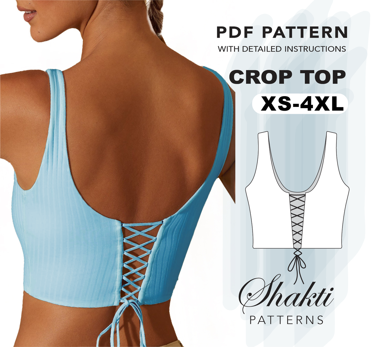 Crop Top Sewing Pattern, 8 Sizes XS-4XL, Instant Download