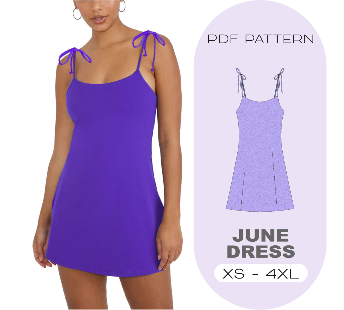 JUNE Slip On Dress PDF Sewing Pattern, 8 Sizes XS-4XL, Instant