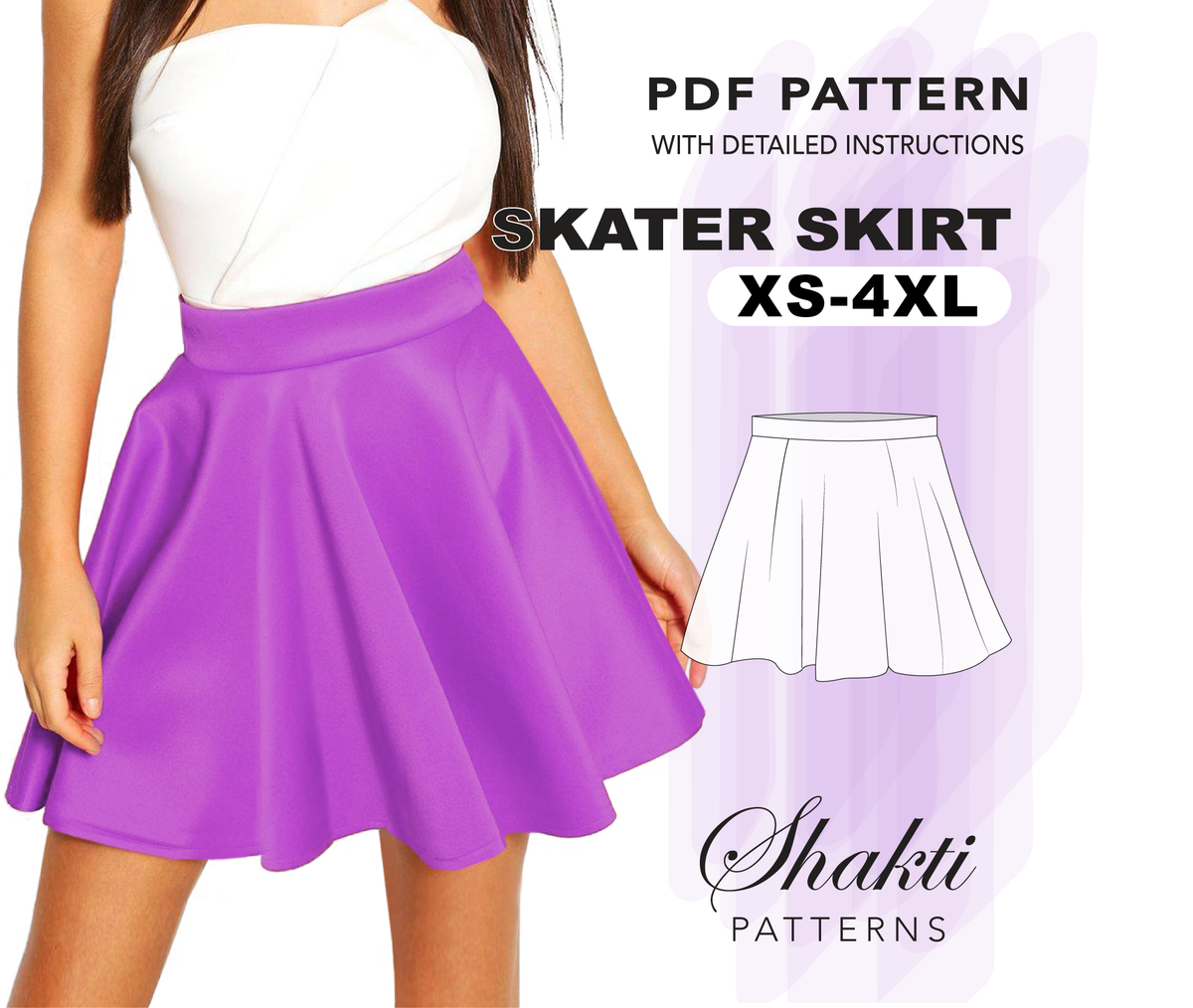 Circle Skirt Sewing Pattern 8 Sizes XS 4XL Instant Download