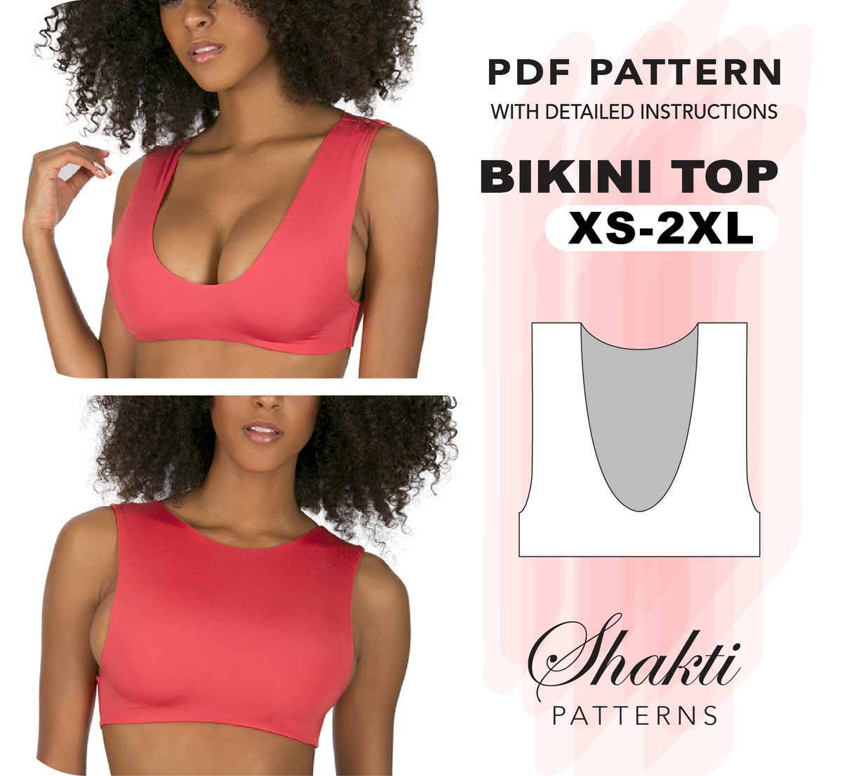 Swimsuit Top Sewing Pattern, Size XS - 2XL, Instant Download