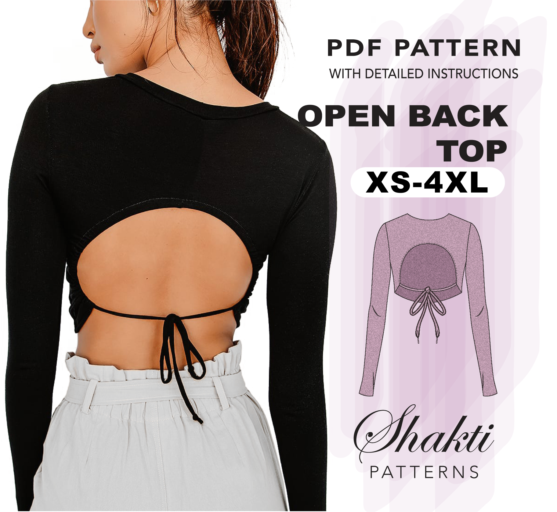 Backless Halter Top Sewing Pattern, 8 Sizes XS-4XL, Instant
