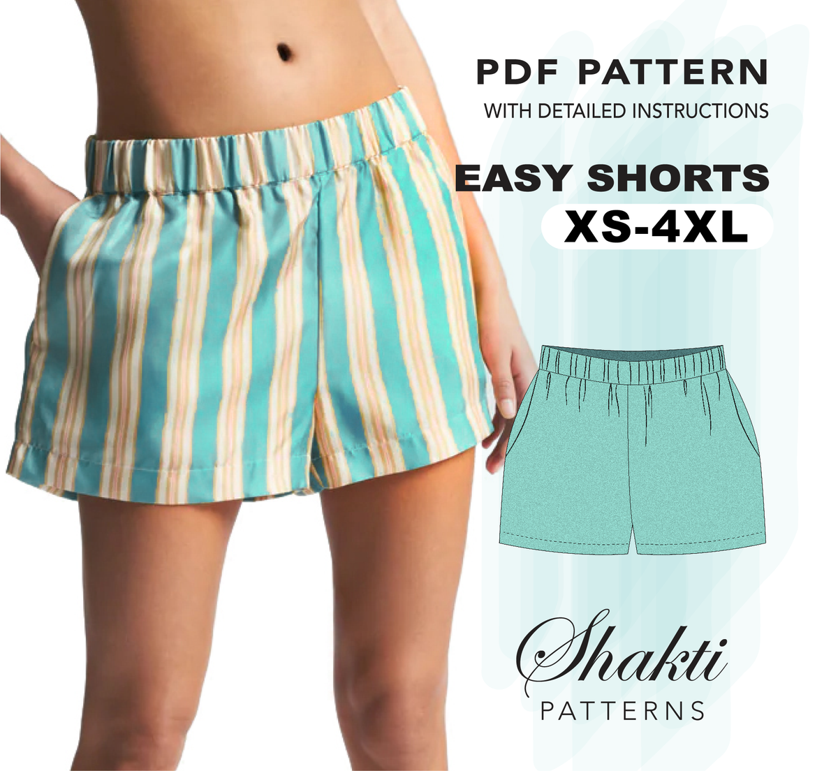 Womens Shorts Pattern, Plus Size Digital Sewing Pattern in 8 Sizes