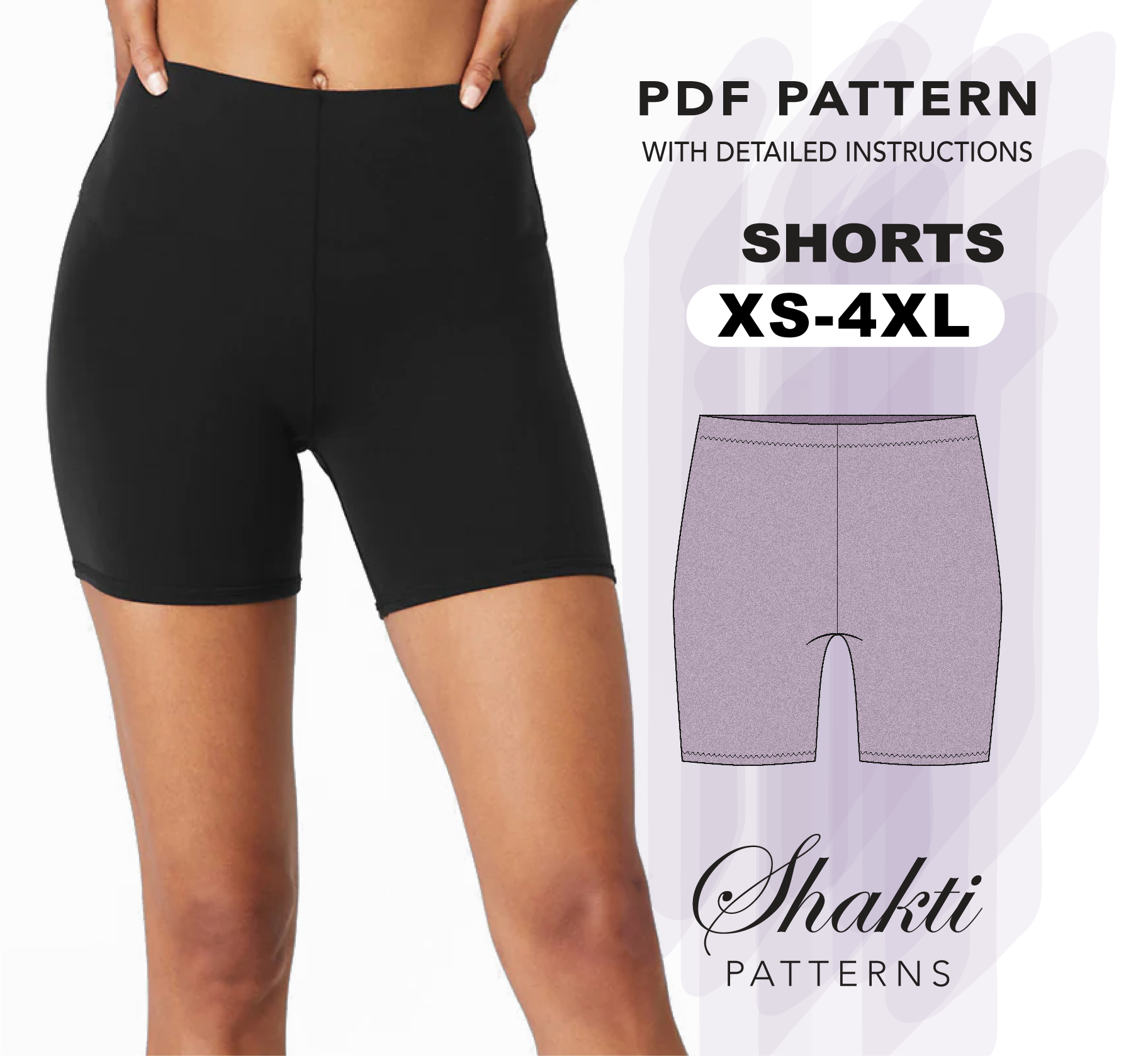 Biker Shorts Sewing Pattern Beginner Level, 8 Sizes XS-4XL