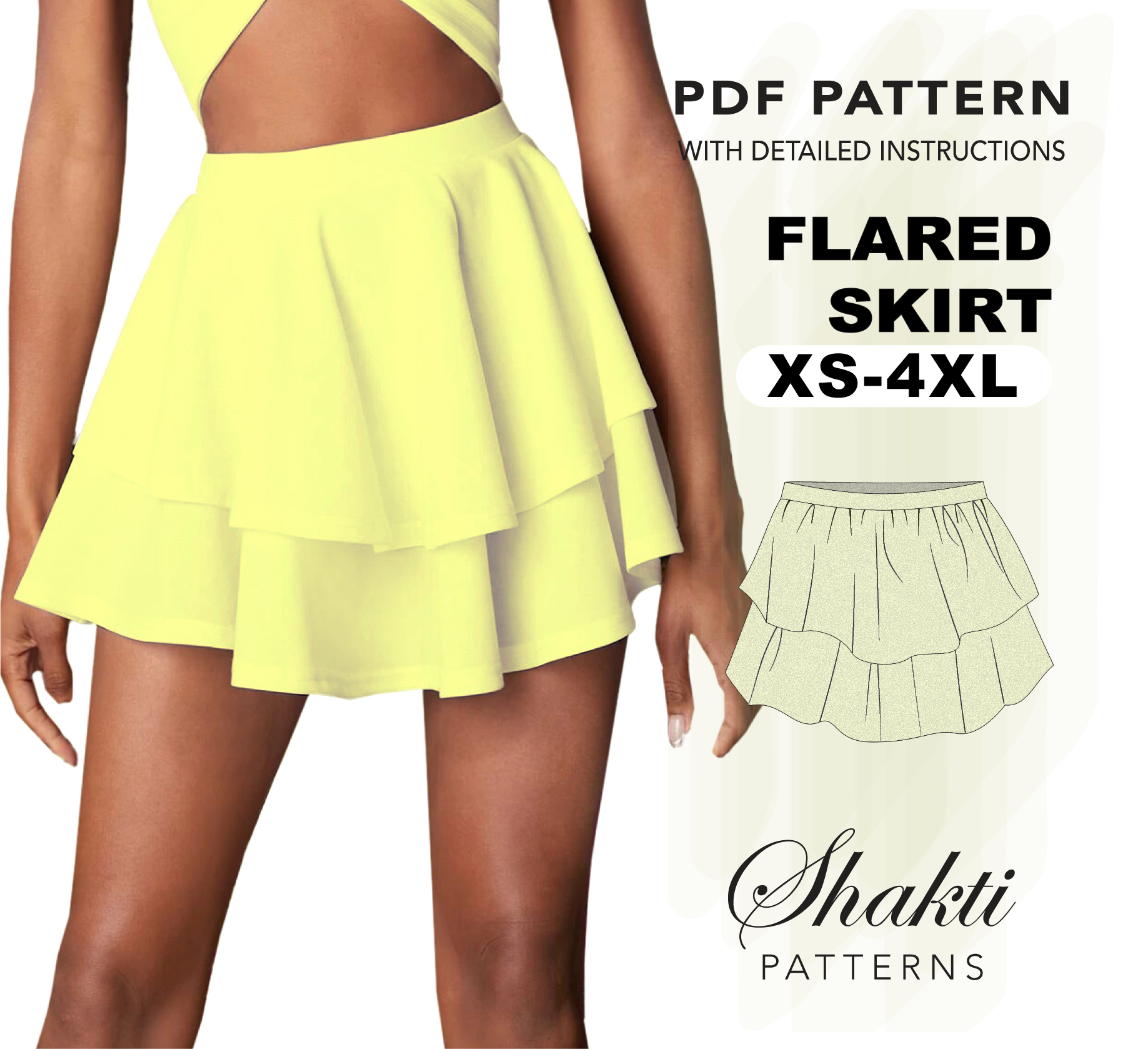Flared Skirt Sewing Pattern, 8 Sizes XS-4XL, Instant Download – Shakti ...