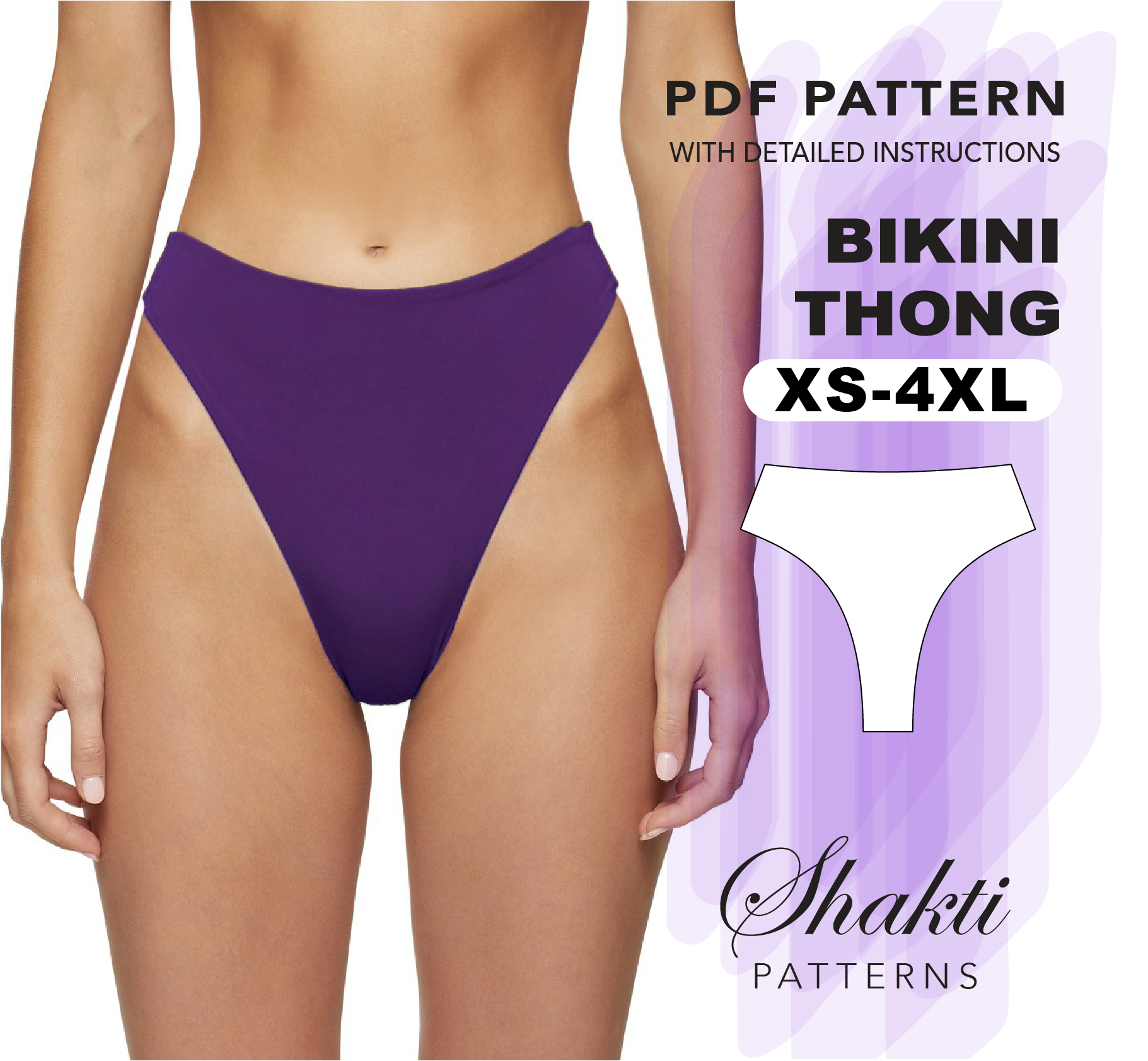 Reversible High Waisted Bikini Thong Sewing Pattern, 8 Sizes XS