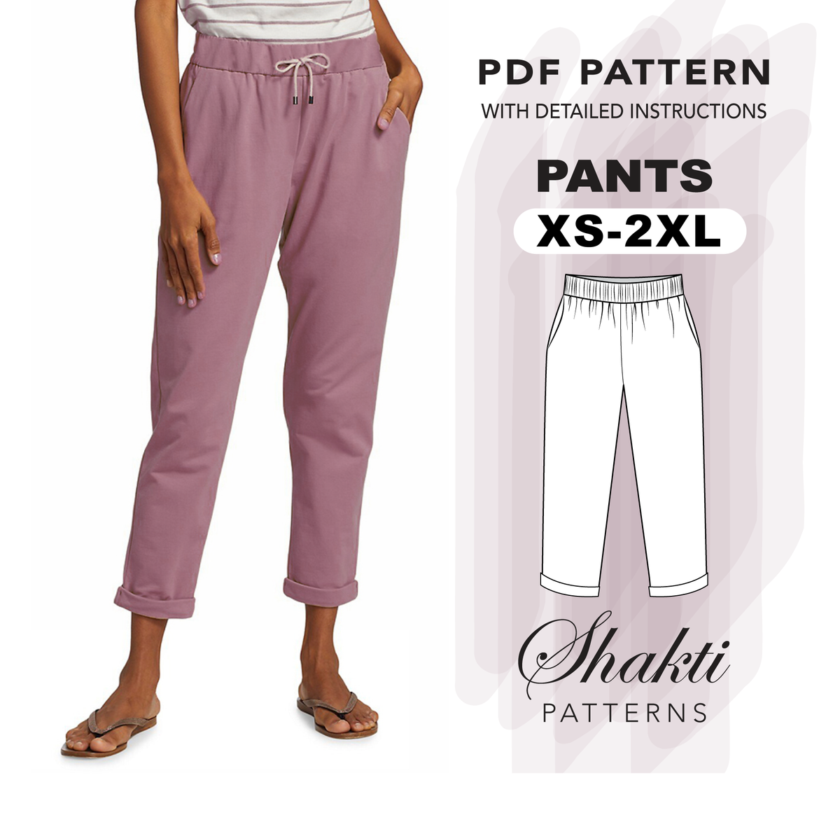 Sweatpants pattern sewing instructions for ladies, XS-XXXL