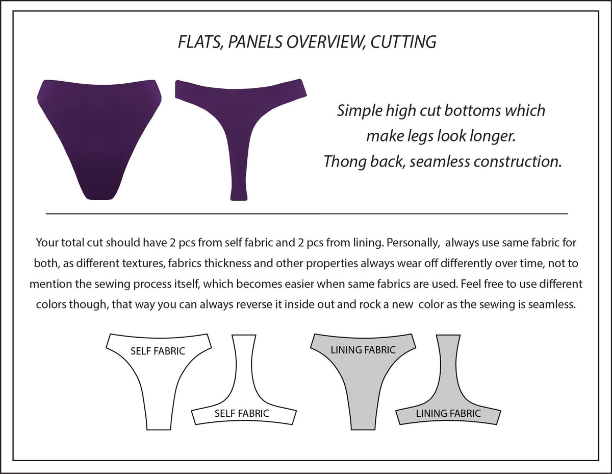 Reversible High Waisted Bikini Thong Sewing Pattern, 8 Sizes XS-4XL,  Instant Download