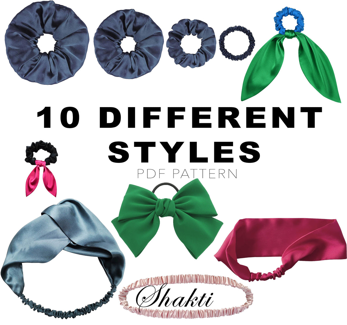 Twist Headband Pattern / DIY Hair Accessories / Silk Scrunchies / Hair Ties / 10 Different Styles Bundle / Instant Download