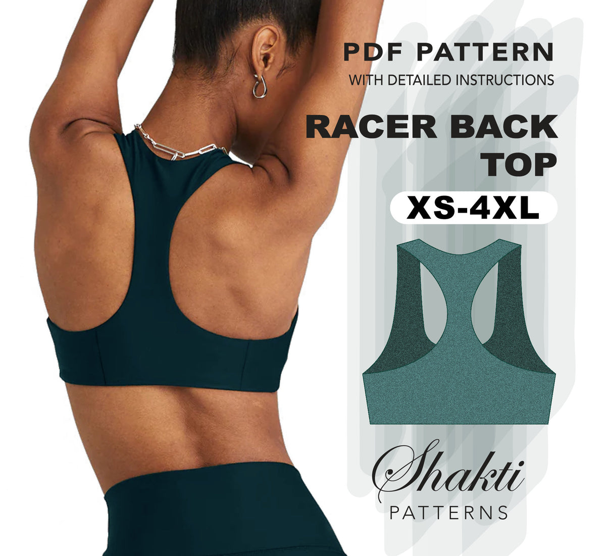 Racer Back Top Sewing Pattern, XS-4XL, Instant Download – Shakti